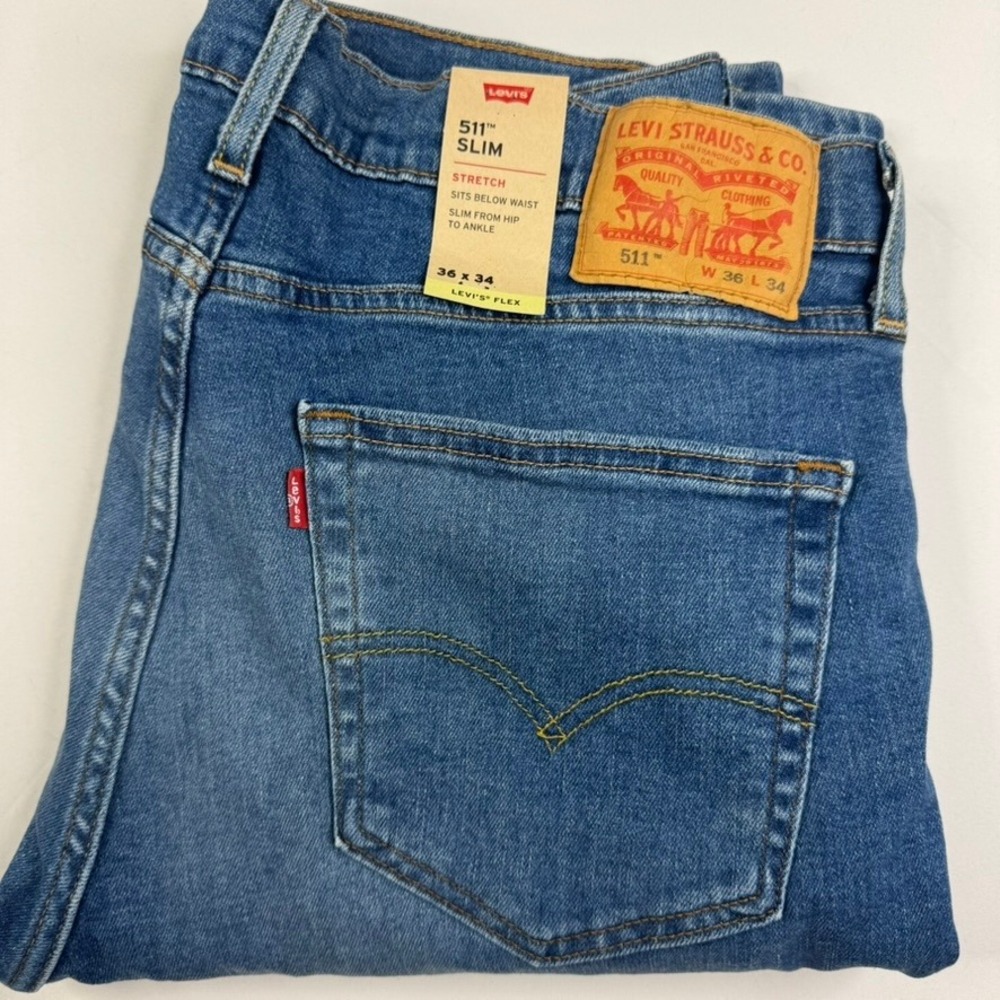Levis 511 Slim‎ Fit Mens Jeans Blue Stretch 36x34 NWT
